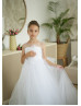 Illusion Neck White Lace Tulle Flower Girl Dress